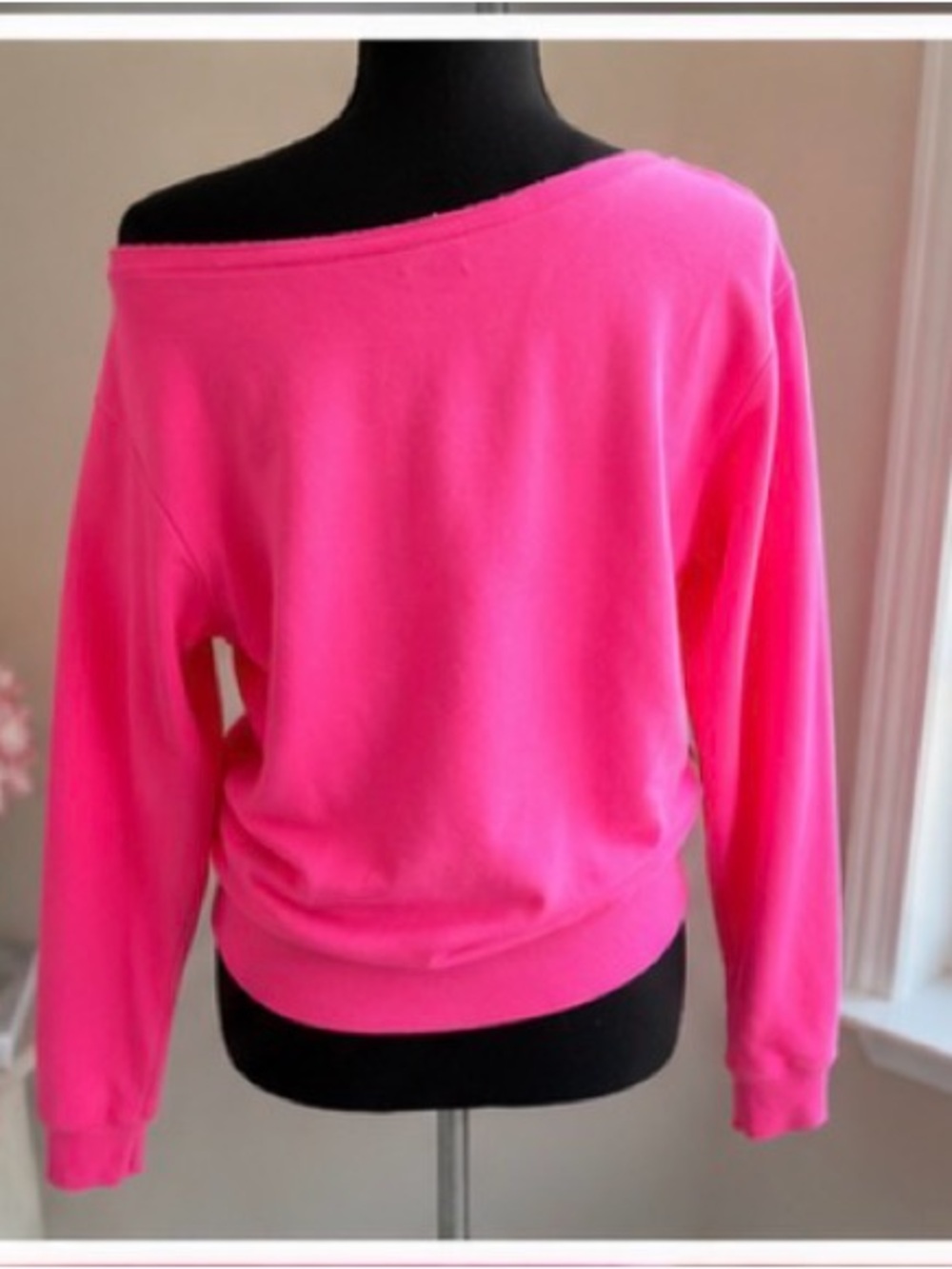 PINK Victoria's Secret Off-Shoulder Sweatshirt - Hot Pink - Picture 2 of 5